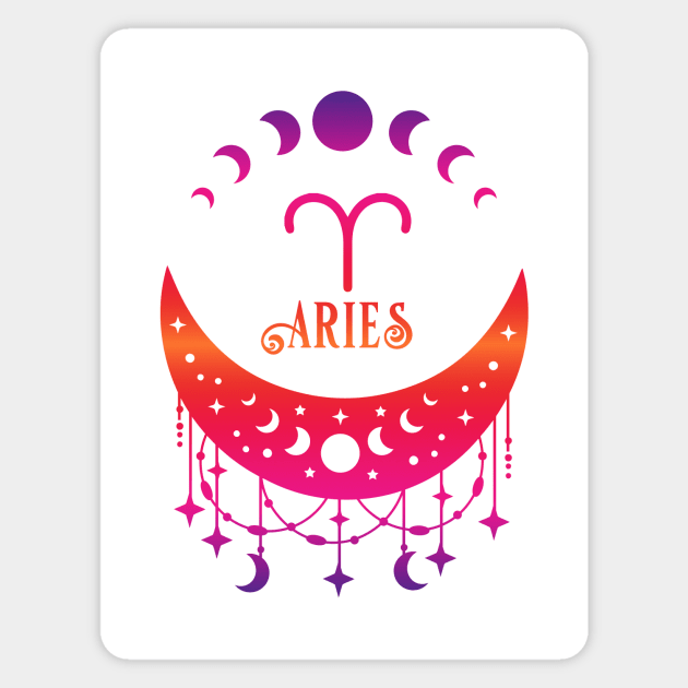Rainbow Ombre Moon Phases and Aries Zodiac Symbol Magnet by Cheeky Witch